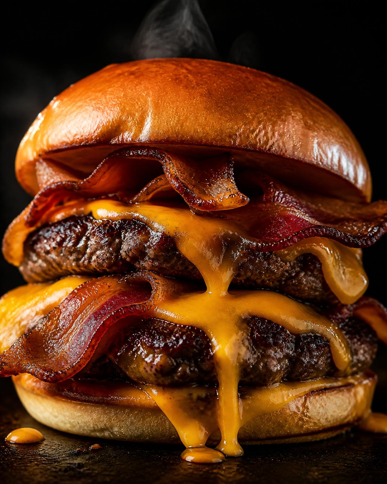 Hambúrguer duplo com bacon e cheddar derretido da Burger House